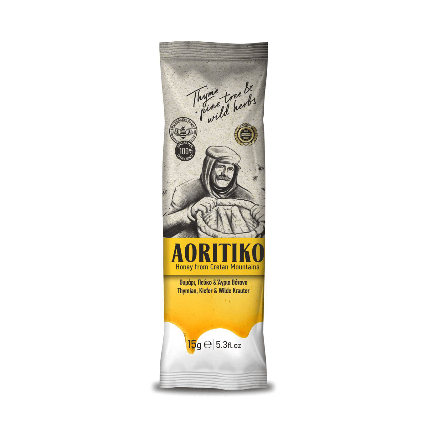 AORITIKO - Μέλι σε μερίδα - 100% Κρητικό μέλι, Θυμάρι, Πεύκο & άγρια βότανα - Κουτί 50 τεμαχίων με μερίδα 15gr