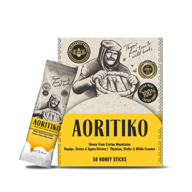 AORITIKO - Μέλι σε μερίδα - 100% Κρητικό μέλι, Θυμάρι, Πεύκο & άγρια βότανα - Κουτί 50 τεμαχίων με μερίδα 15gr
